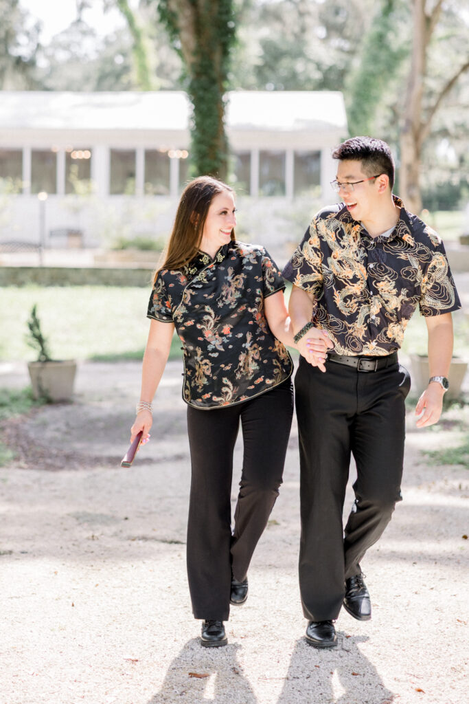 Couple laughing together during Florida engagement session