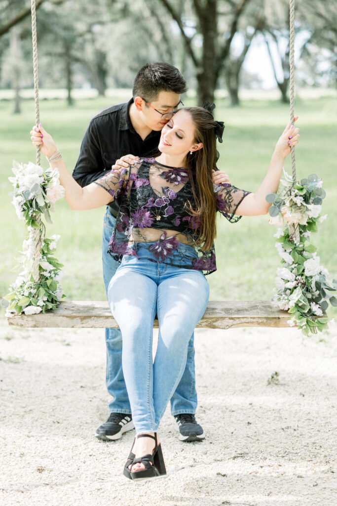 Florida engagement photographer Jessica Thomas capturing natural, timeless moments at Andalusian Oaks